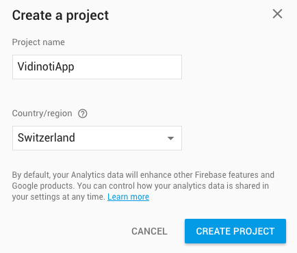 Firebase: create new project