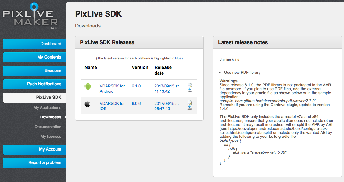 SDK downloads